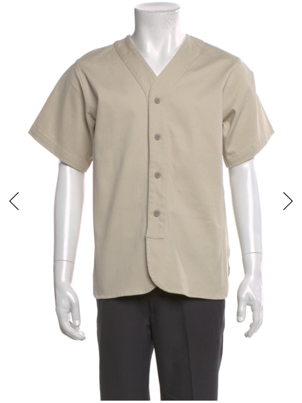 Essentials Men's Short-Sleeve Button-Front V-Neck Shirt in Beige